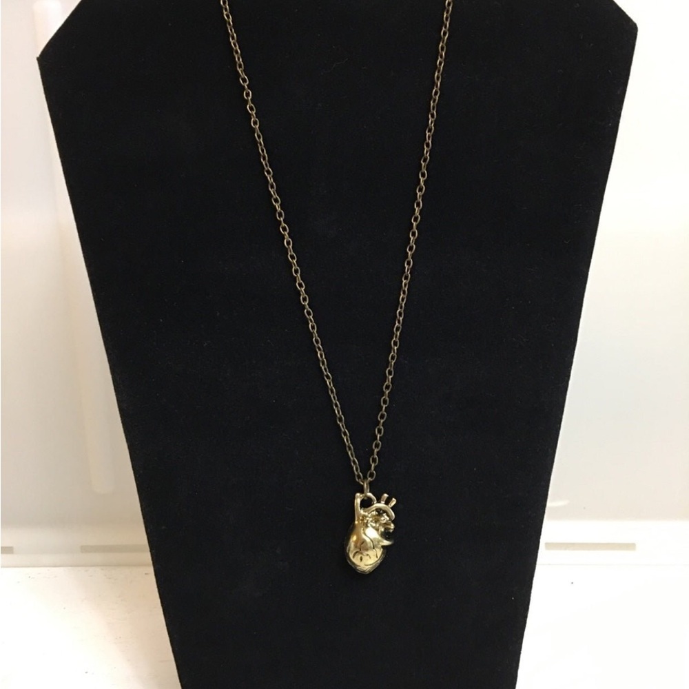 Anatomically Correct Heart Necklace Faux Antique Gold 20 inch Valentines Day! - Picture 4 of 5